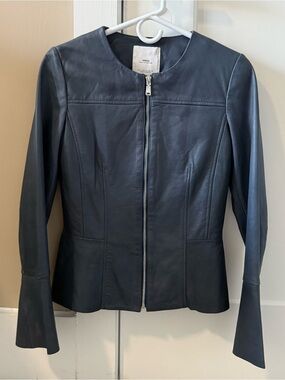 Mango Genuine Leather Peplum Jacket